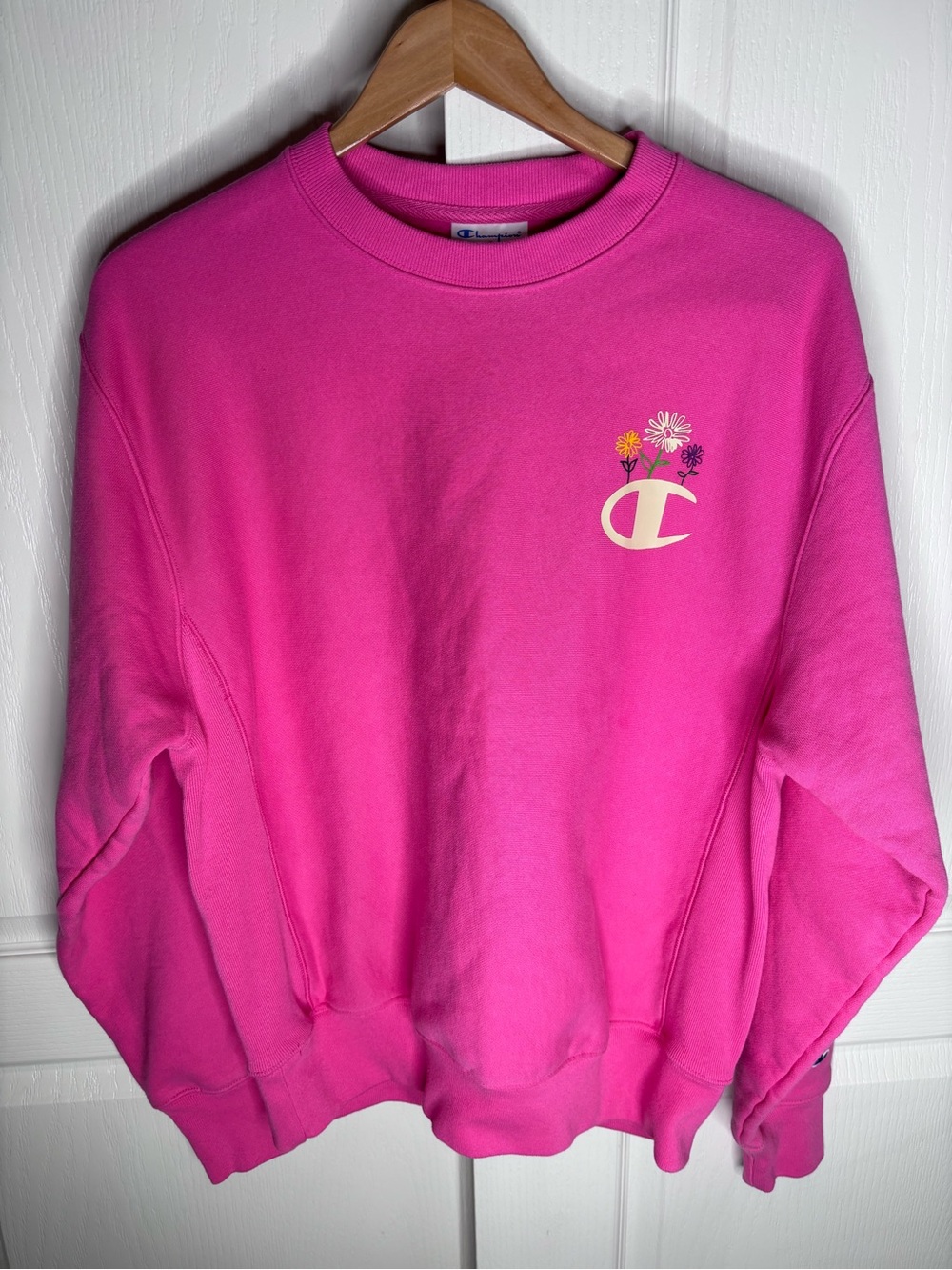 Champion Reverse Weave Pink Floral Pullover Sweatshirt Women Size M